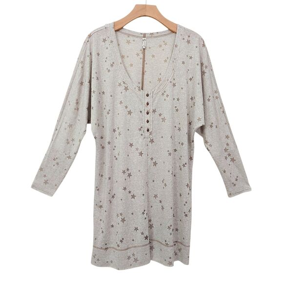 Free People Sleep Shirt Womens Medium Oatmeal Knit Dream Star Soft Nightgown - Picture 1 of 11